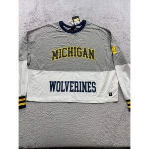 The Wild Collective Michigan Wolverines Mesh Crew Fleece Grey White M NEW